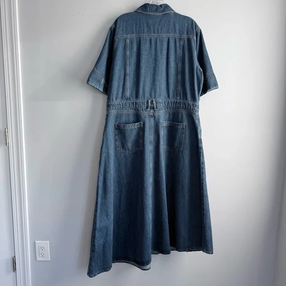 ALIGNE Mateo Short Sleeve Asymmetric Denim Midi Shirt Dress 12 Anthropologie - Picture 8 of 15